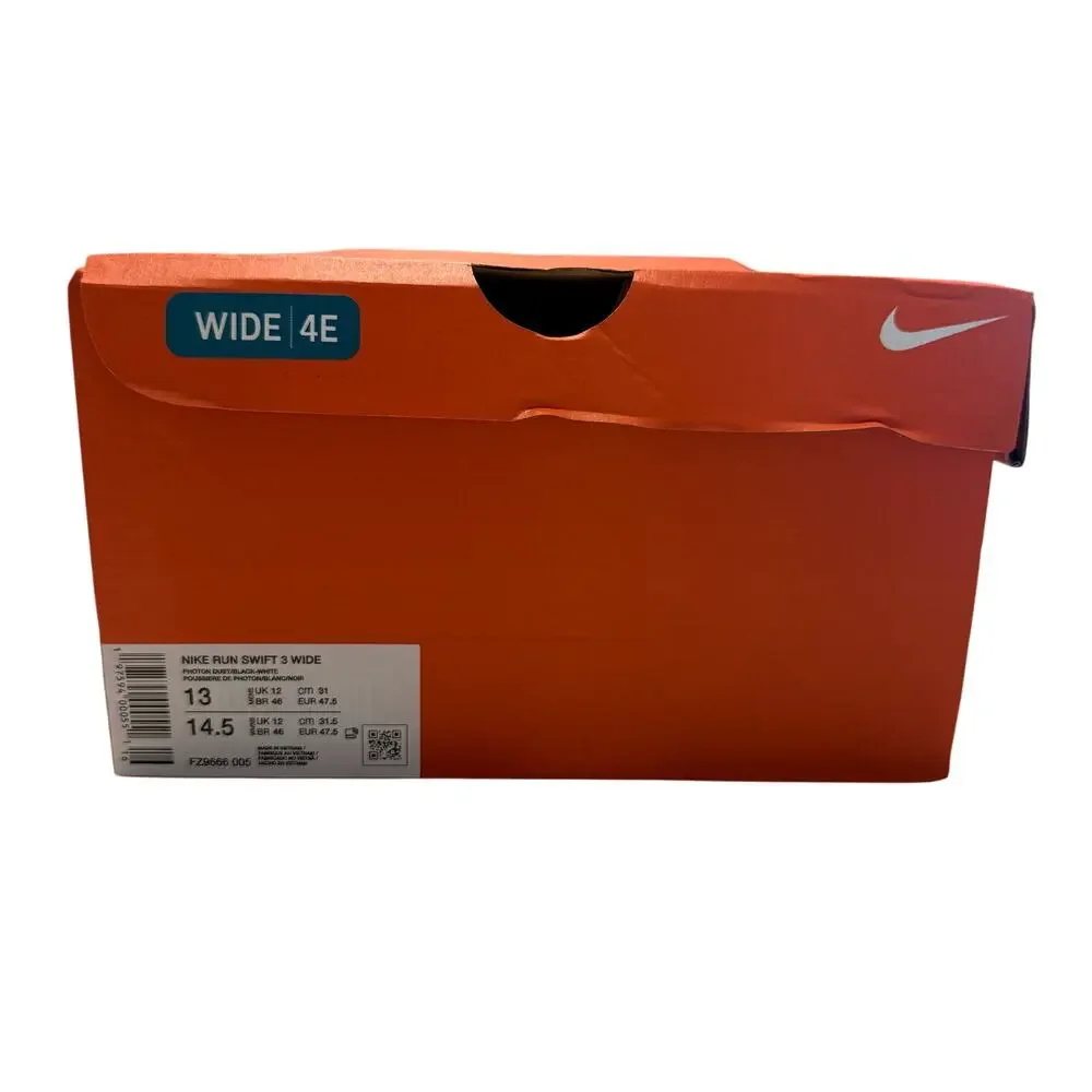Nike Run Swift 3 in Photon Dust/Black-White, Size 13 Wide